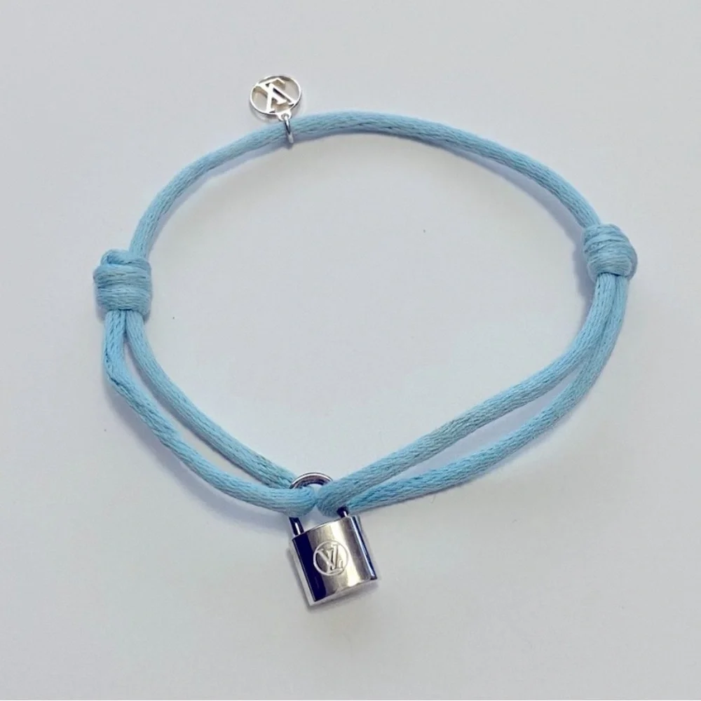 Louis Vuitton Silver Lockit X Doudou Bracelet, Adjustable Baby Blue Cord - Picture 1 of 11